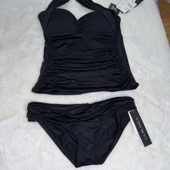 La Blanca Island Goddess Convertible Bandini Tankini Top & Shirred Banded Bottom - Picture 10 of 16